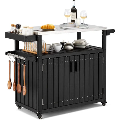 Rolling Kitchen Island With Stainless Steel Top And Storage