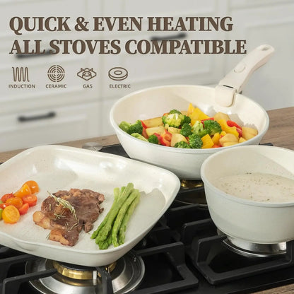 Ceramic 23-Piece Detachable-Handle Cookware Set Nonstick Induction Safe