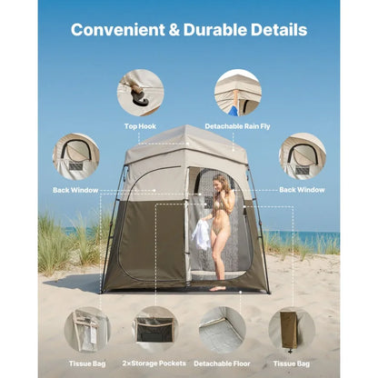 Camping Shower Tent 2 Room Foldable Portable Privacy Changing Room Ground Stakes