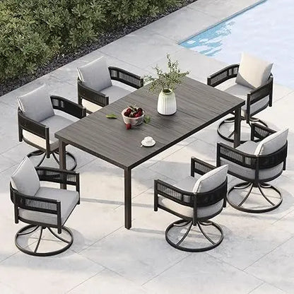 Outdoor Dining Set With Woven Metal Chairs And Cushions