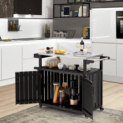 Rolling Kitchen Island With Stainless Steel Top And Storage