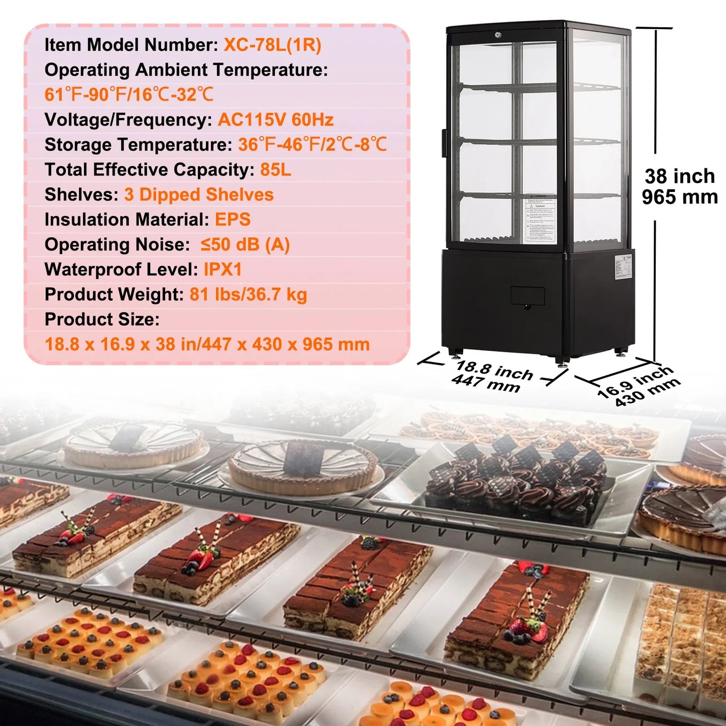 SucceBuy Refrigerated Display Case Countertop Pastry Showcase With Turbo Cooling