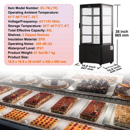 SucceBuy Refrigerated Display Case Countertop Pastry Showcase With Turbo Cooling