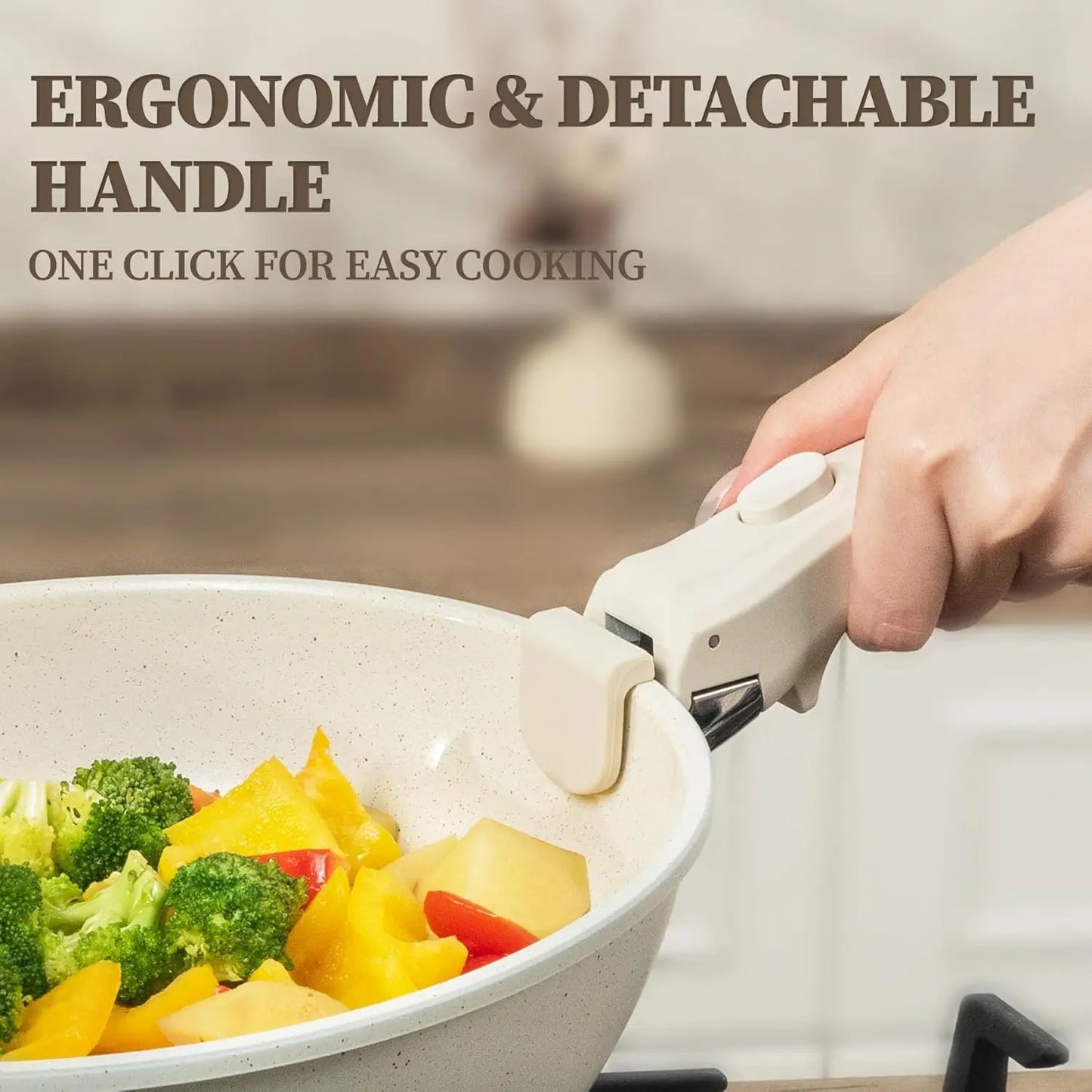 Ceramic 23-Piece Detachable-Handle Cookware Set Nonstick Induction Safe