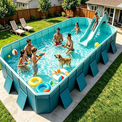 Backyard Family Pool Non-Inflatable Foldable Rectangular With Reinforced Panels