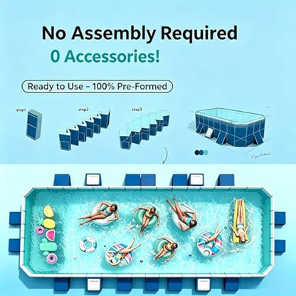Backyard Family Pool Non-Inflatable Foldable Rectangular With Reinforced Panels