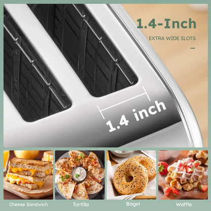 4-Slice Stainless Steel Toaster With Wide Slots Removable Crumb Tray