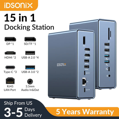 iDsonix USB C 15 In 1 Docking Station HDMI4K PD100W