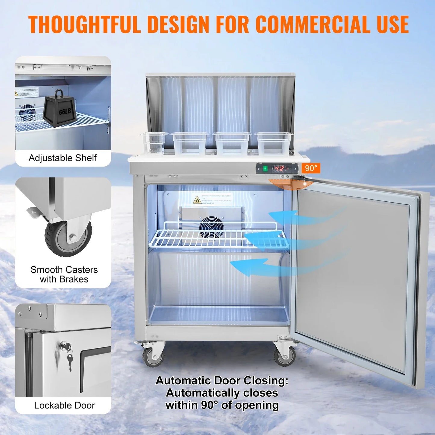 SucceBuy Stainless Steel Commercial Refrigerator Sandwich And Salad Prep Table
