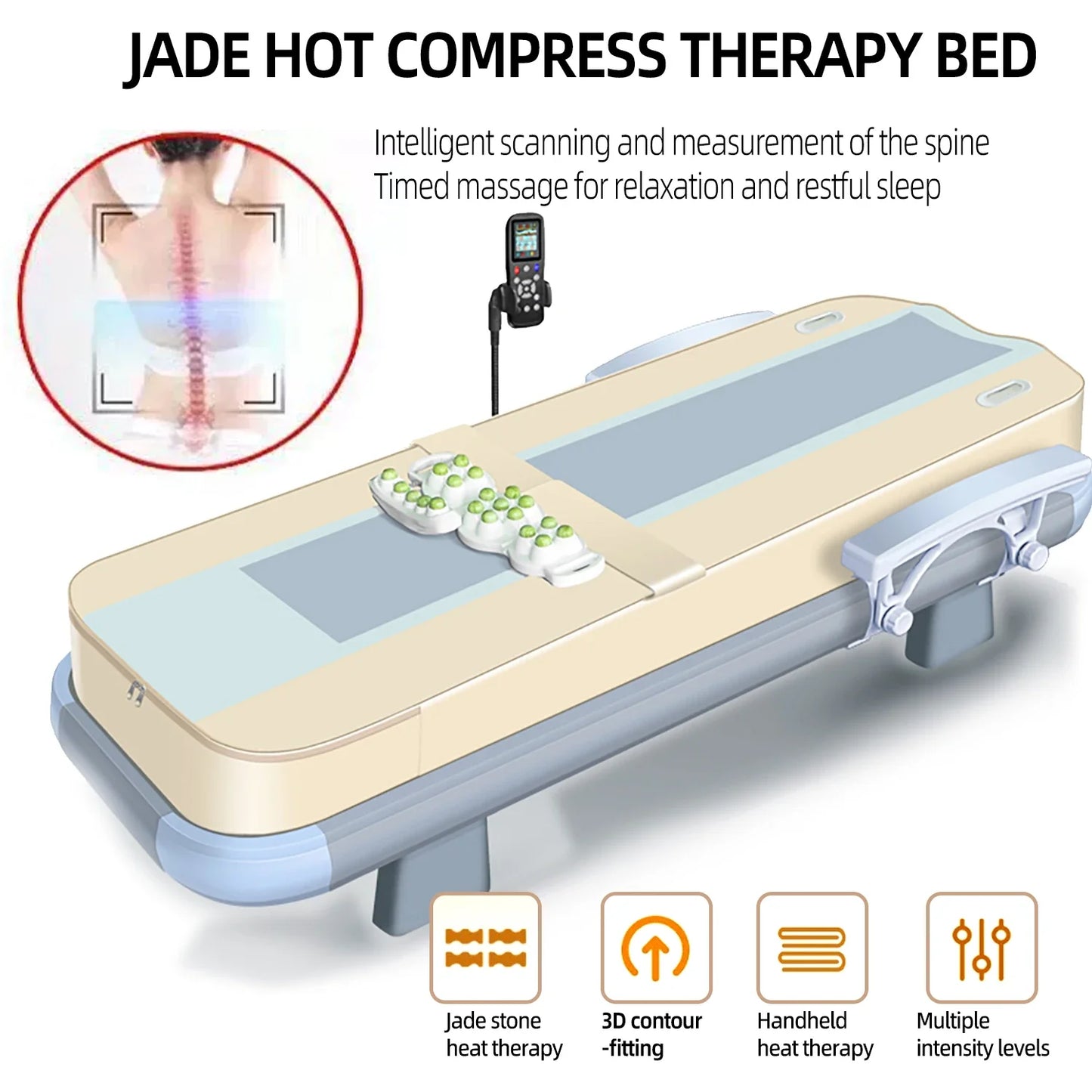 HEALTHFOREVER Electric Jade Stone Massage Bed With Heat Kneading Roller