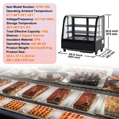 SucceBuy Refrigerated Display Case Countertop Pastry Showcase With Turbo Cooling