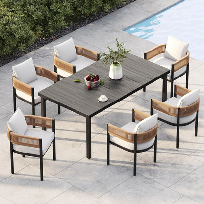 Outdoor Dining Set With Woven Metal Chairs And Cushions