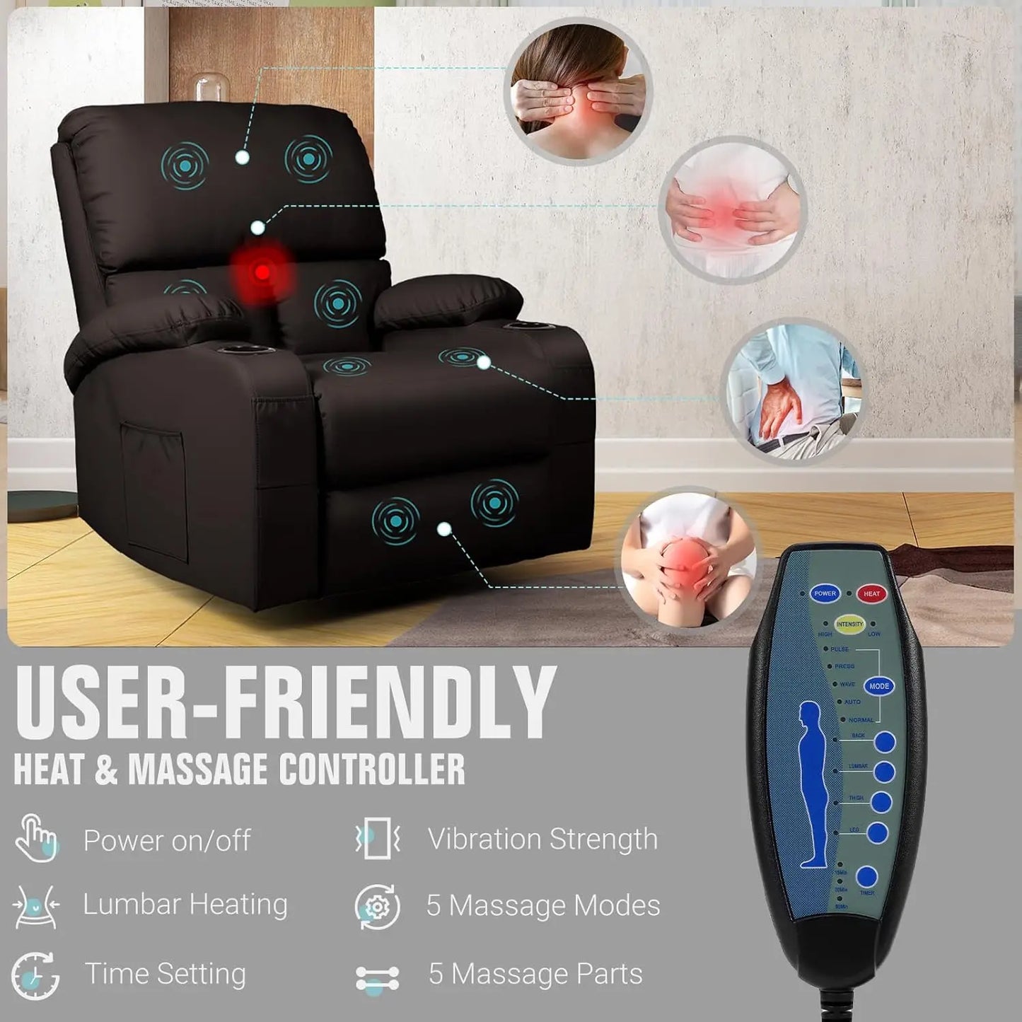 Rocking Recliner Chair With Massage And Heat 360 Swivel