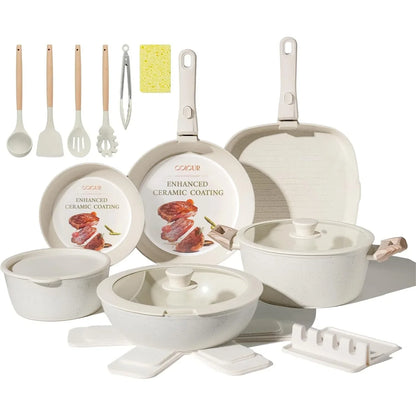 Ceramic 23-Piece Detachable-Handle Cookware Set Nonstick Induction Safe