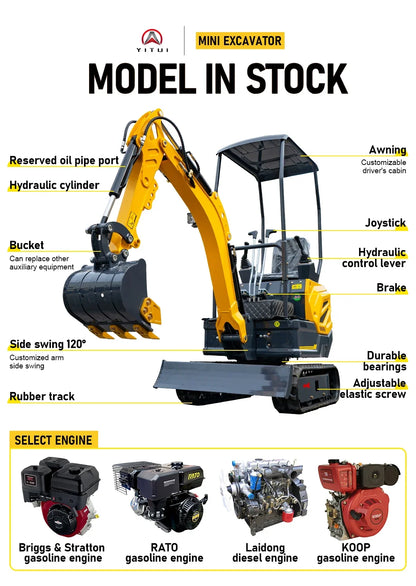 Customized 1.5ton Micro Mini Excavator Quick Start Stable Power Output Custom Color For Greenhouse & Small Farm Construction