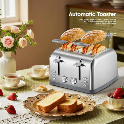 4-Slice Stainless Steel Toaster With Wide Slots Removable Crumb Tray