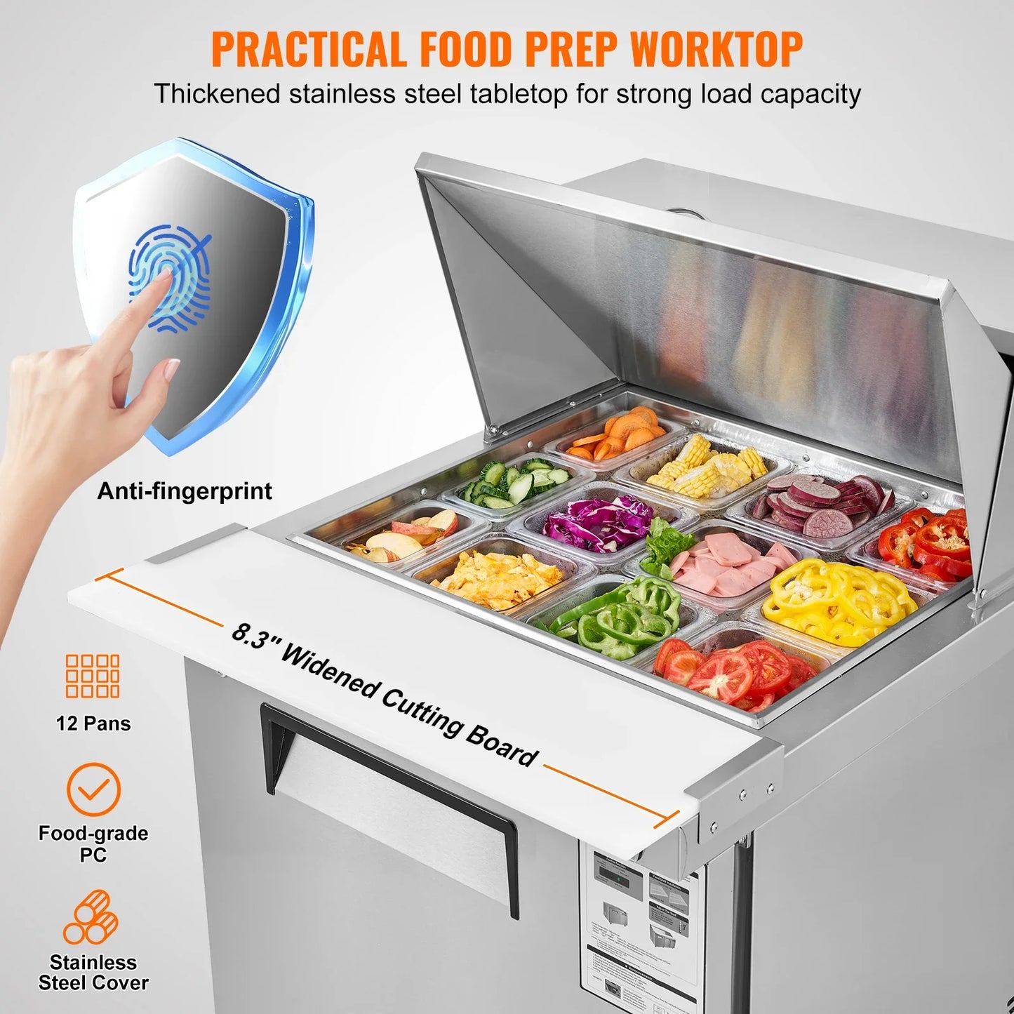 SucceBuy Stainless Steel Commercial Refrigerator Sandwich And Salad Prep Table