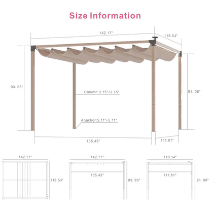 Retractable Pergola With LED Lights Aluminum Outdoor Canopy