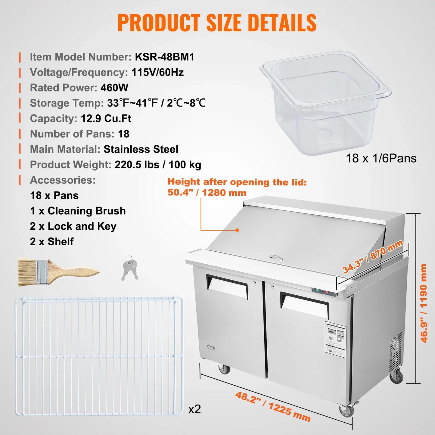 SucceBuy Stainless Steel Commercial Refrigerator Sandwich And Salad Prep Table