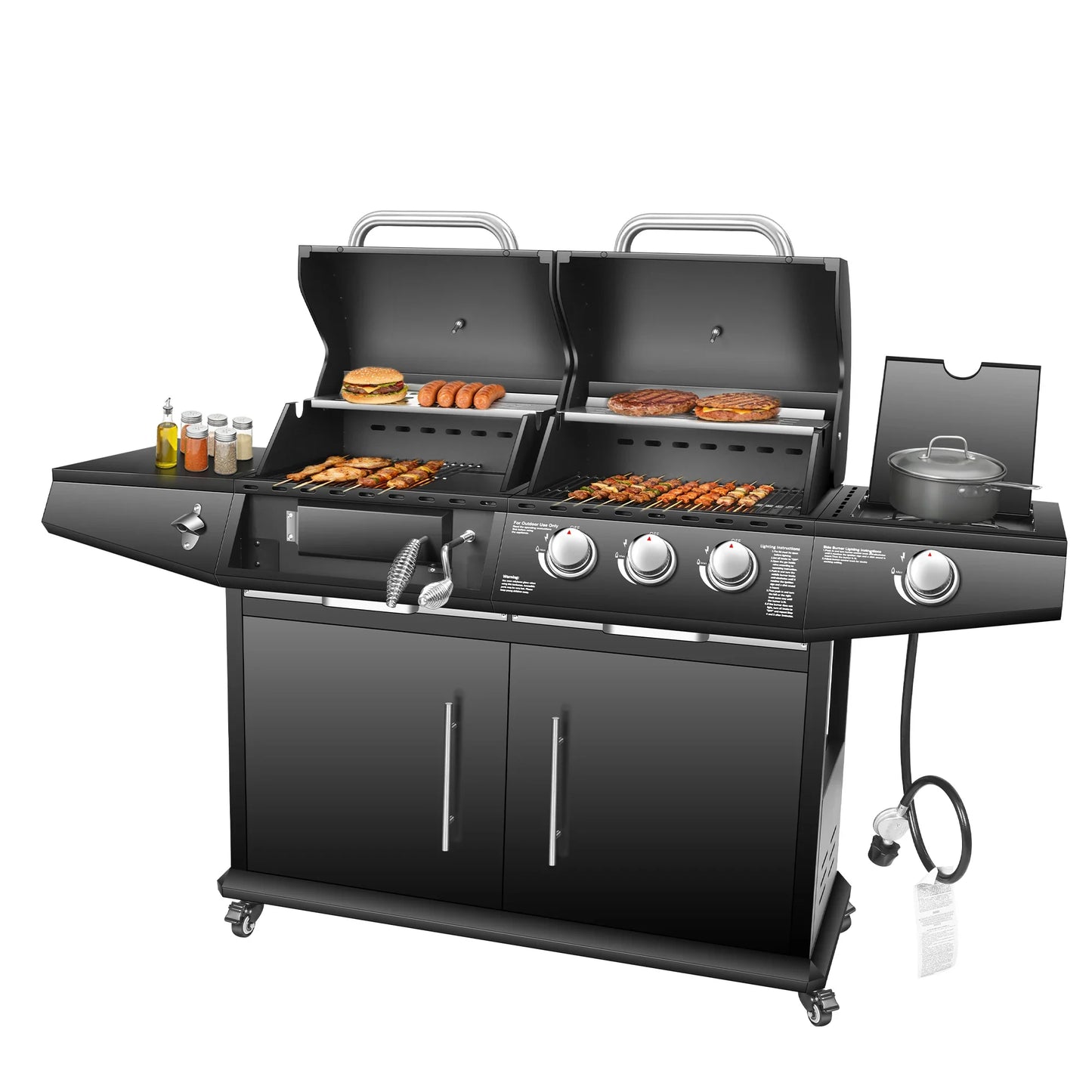 Dual Fuel Gas And Charcoal Grill With Side Burner 40,000 BTU