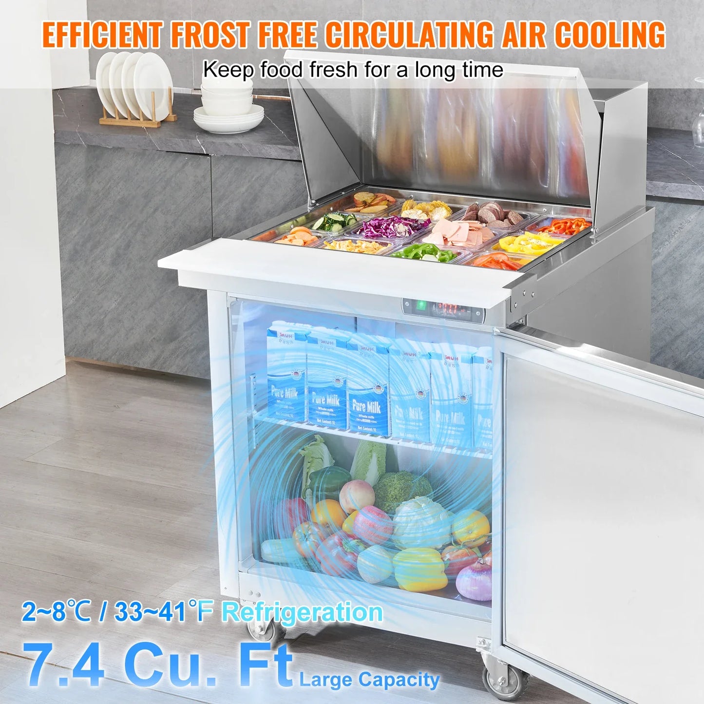 SucceBuy Stainless Steel Commercial Refrigerator Sandwich And Salad Prep Table