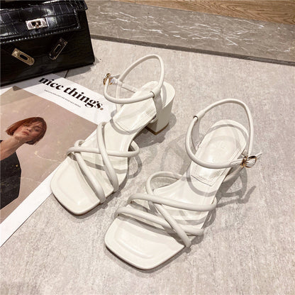 High School Fashion Sandals with Thick Heels for Summer