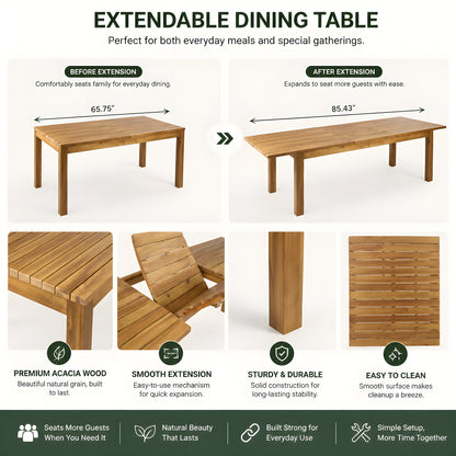 7 Pieces Acacia Wood Outdoor Dining Set with Cushions