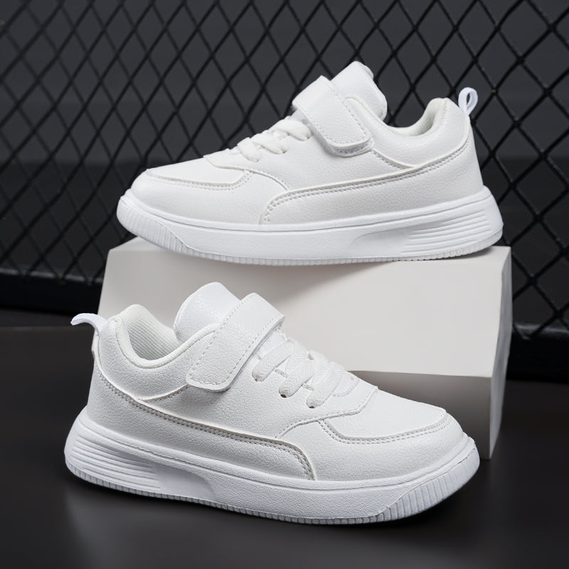 Children's Velcro White & Black Waterproof School Shoes