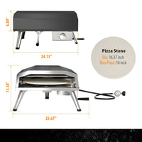 Propane Pizza Oven Built for Outdoor Cooking, 16 Inch Stone, Rotating Base, 19,100 BTU Burner