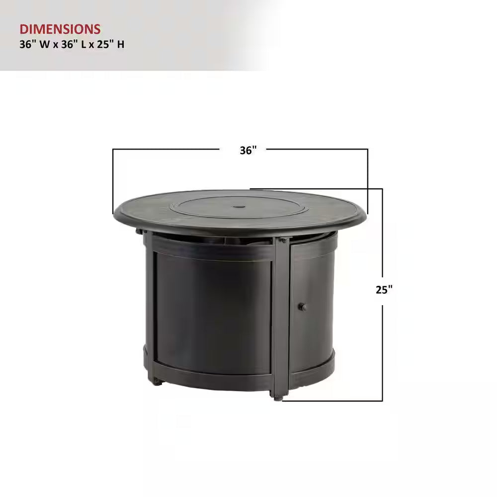 Manchester 36 In. X 25 In. round Aluminum Match Lit Propane Gas Fire Pit Chat Table with Glacier Ice Firebeads