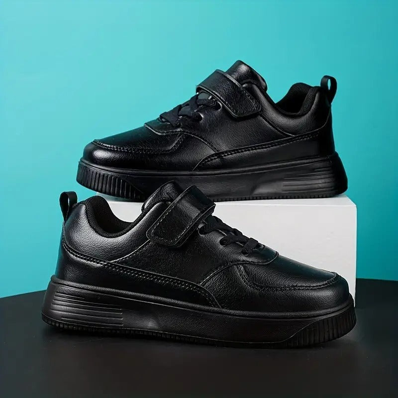 Children's Velcro White & Black Waterproof School Shoes