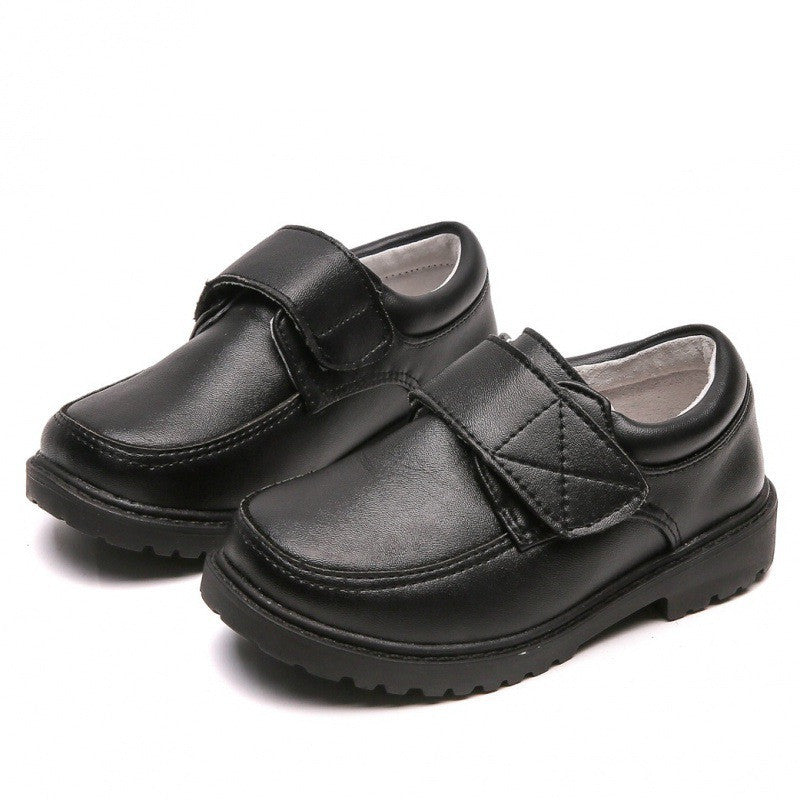 Boys Black Leather Velcro British School Shoes