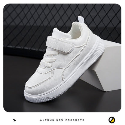Children's Velcro White & Black Waterproof School Shoes