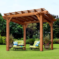 Cedar Pergola Shade Structure Built for Outdoor Patios, 10x10 Traditional Design, All Cedar Wood Construction