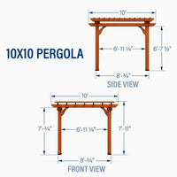 Cedar Pergola Shade Structure Built for Outdoor Patios, 10x10 Traditional Design, All Cedar Wood Construction