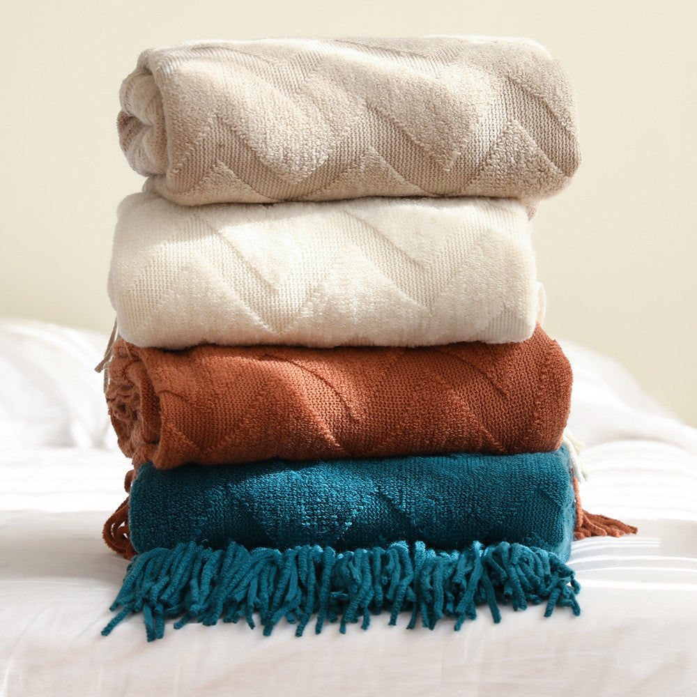 Geometric Knit Throw Blanket for Office and Naps