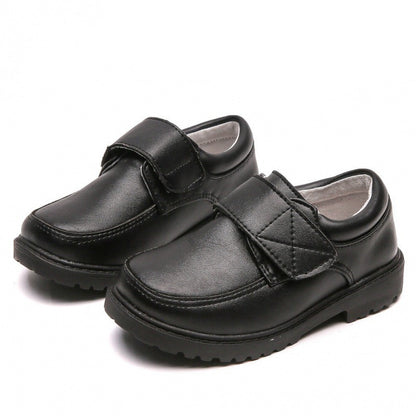 Boys Black Leather Velcro British School Shoes