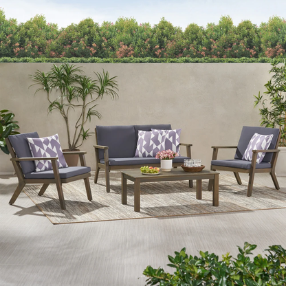 Temecula Outdoor Acacia Wood 4-Seater Chat Set