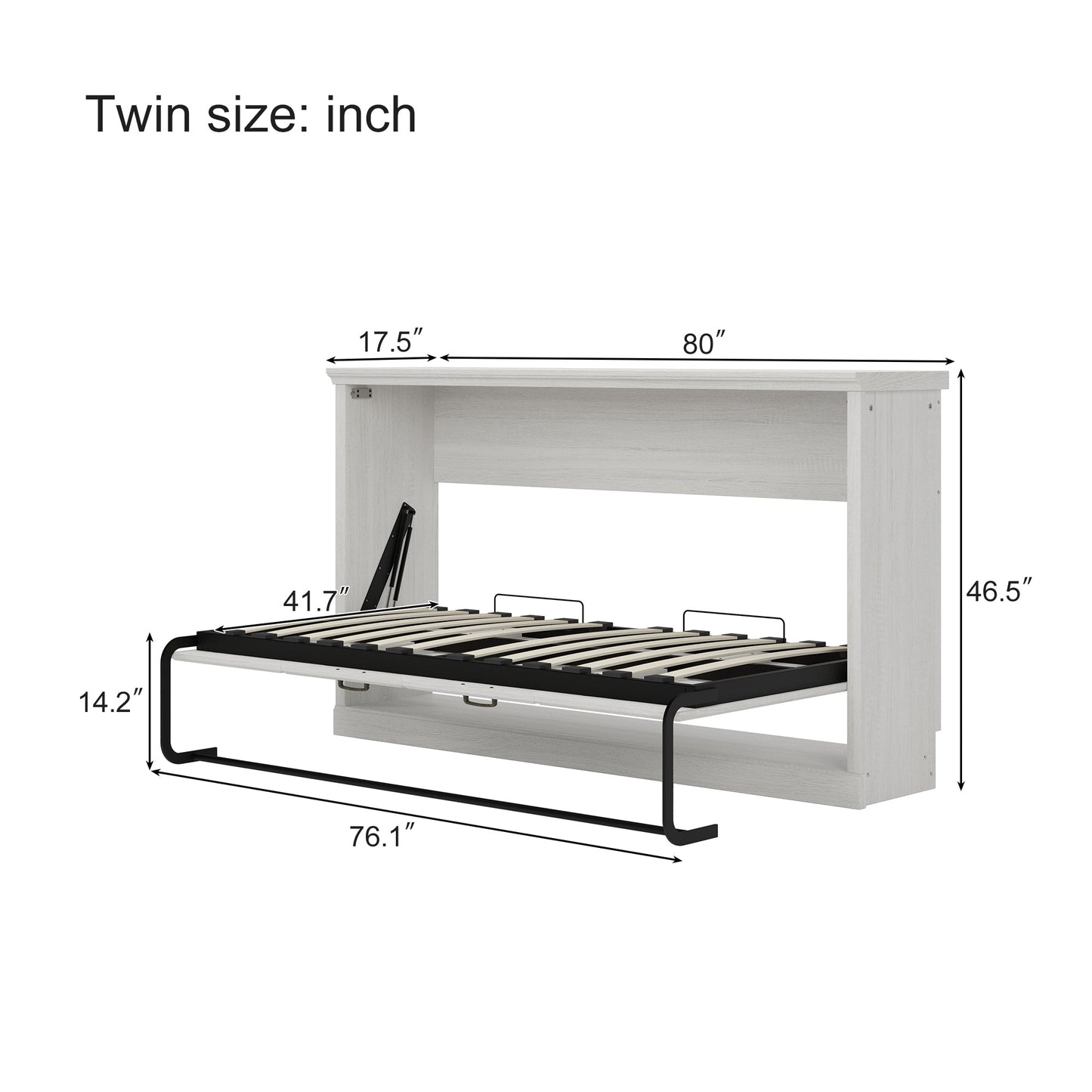Twin Size Horizontal Murphy Bed in Rustic White