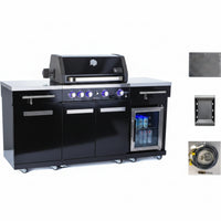 Outdoor Kitchen Island Built for Complete Cooking, 70" Width, Black Stainless Steel, Refrigerator Included