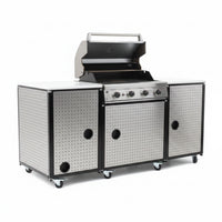 Outdoor Kitchen Island Built for Complete Cooking, 70" Width, Black Stainless Steel, Refrigerator Included